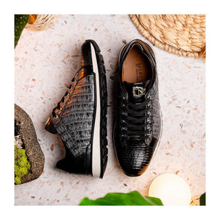 Marco Di Milano Portici Men's Shoes Gray & Black Exotic Lizard / Crocodile Casual Sneakers (MDM1016)