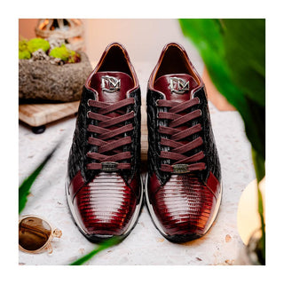 Marco Di Milano Portici Men's Shoes Wine & Black Exotic Lizard / Crocodile Casual Sneakers (MDM1016)