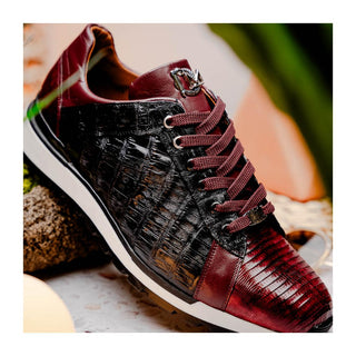 Marco Di Milano Portici Men's Shoes Wine & Black Exotic Lizard / Crocodile Casual Sneakers (MDM1016)