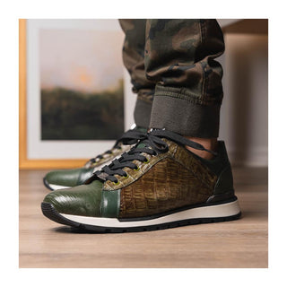 Marco Di Milano Portici Men's Shoes Green & Olive Exotic Lizard / Crocodile Casual Sneakers (MDM1016)