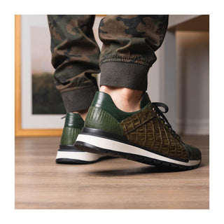 Marco Di Milano Portici Men's Shoes Green & Olive Exotic Lizard / Crocodile Casual Sneakers (MDM1016)