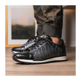 Marco Di Milano Portici Men's Shoes Gray & Black Exotic Lizard / Crocodile Casual Sneakers (MDM1016)