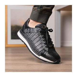 Marco Di Milano Portici Men's Shoes Gray & Black Exotic Lizard / Crocodile Casual Sneakers (MDM1016)
