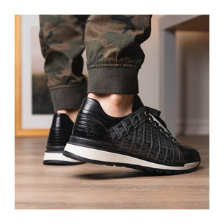 Marco Di Milano Portici Men's Shoes Gray & Black Exotic Lizard / Crocodile Casual Sneakers (MDM1016)