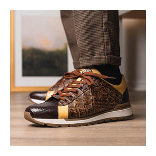 Marco Di Milano Portici Men's Shoes Orix & Brown Exotic Lizard / Crocodile Casual Sneakers (MDM1016)