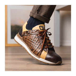 Marco Di Milano Portici Men's Shoes Orix & Brown Exotic Lizard / Crocodile Casual Sneakers (MDM1016)