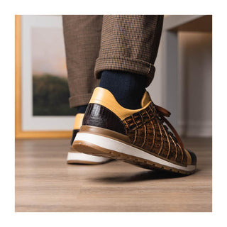 Marco Di Milano Portici Men's Shoes Orix & Brown Exotic Lizard / Crocodile Casual Sneakers (MDM1016)