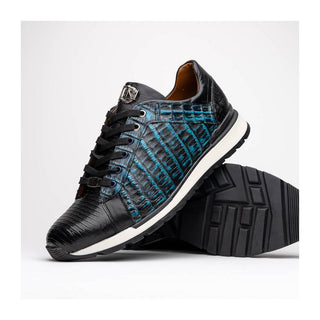 Marco Di Milano Portici Men's Shoes Navy & Black Exotic Lizard / Crocodile Casual Sneakers (MDM1016)