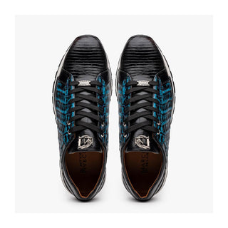 Marco Di Milano Portici Men's Shoes Navy & Black Exotic Lizard / Crocodile Casual Sneakers (MDM1016)