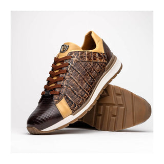 Marco Di Milano Portici Men's Shoes Orix & Brown Exotic Lizard / Crocodile Casual Sneakers (MDM1016)