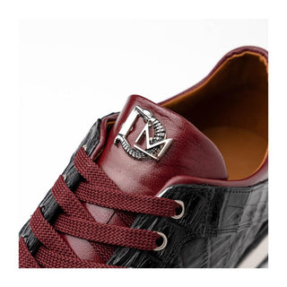Marco Di Milano Portici Men's Shoes Wine & Black Exotic Lizard / Crocodile Casual Sneakers (MDM1016)