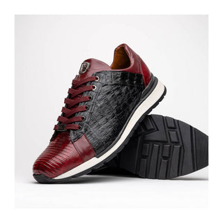 Marco Di Milano Portici Men's Shoes Wine & Black Exotic Lizard / Crocodile Casual Sneakers (MDM1016)