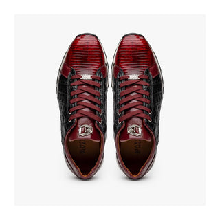 Marco Di Milano Portici Men's Shoes Wine & Black Exotic Lizard / Crocodile Casual Sneakers (MDM1016)