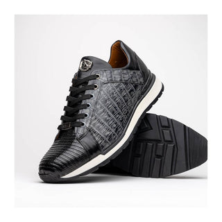 Marco Di Milano Portici Men's Shoes Gray & Black Exotic Lizard / Crocodile Casual Sneakers (MDM1016)