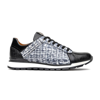 Marco Di Milano Portici Men's Shoes Newspaper & Black Exotic Lizard / Crocodile Casual Sneakers (MDM1016)
