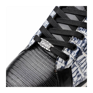 Marco Di Milano Portici Men's Shoes Newspaper & Black Exotic Lizard / Crocodile Casual Sneakers (MDM1016)