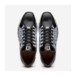 Marco Di Milano Portici Men's Shoes Newspaper & Black Exotic Lizard / Crocodile Casual Sneakers (MDM1016)