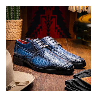 Marco Di Milano Rugasa Men's Shoes Navy Exotic Crocodile Skin Derby (MDM1238)