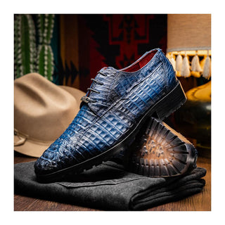 Marco Di Milano Rugasa Men's Shoes Navy Exotic Crocodile Skin Derby (MDM1238)