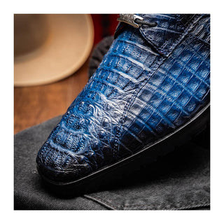 Marco Di Milano Rugasa Men's Shoes Navy Exotic Crocodile Skin Derby (MDM1238)