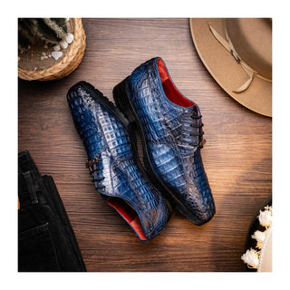 Marco Di Milano Rugasa Men's Shoes Navy Exotic Crocodile Skin Derby (MDM1238)