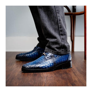 Marco Di Milano Rugasa Men's Shoes Navy Exotic Crocodile Skin Derby (MDM1238)