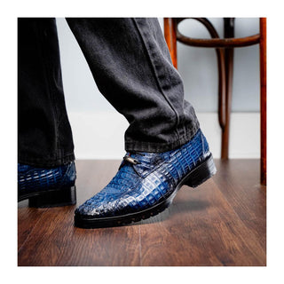 Marco Di Milano Rugasa Men's Shoes Navy Exotic Crocodile Skin Derby (MDM1238)