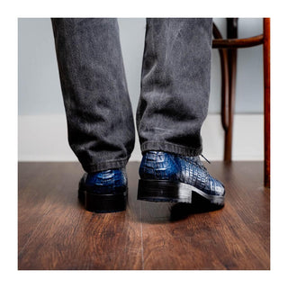 Marco Di Milano Rugasa Men's Shoes Navy Exotic Crocodile Skin Derby (MDM1238)