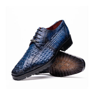 Marco Di Milano Rugasa Men's Shoes Navy Exotic Crocodile Skin Derby (MDM1238)