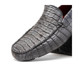 Marco Di Milano Remo Men's Shoes Gray Exotic Crocodile Moccasin Driver Loafers (MDM1188)