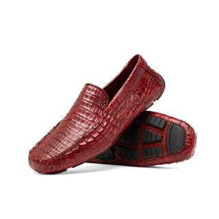 Marco Di Milano Remo Men's Shoes Wine Exotic Crocodile Moccasin Driver Loafers (MDM1188)