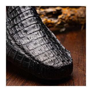 Marco Di Milano Remo Men's Shoes Black Exotic Crocodile Moccasin Driver Loafers (MDM1188)