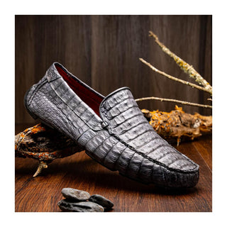 Marco Di Milano Remo Men's Shoes Gray Exotic Crocodile Moccasin Driver Loafers (MDM1188)