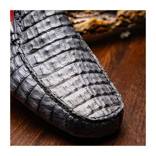 Marco Di Milano Remo Men's Shoes Gray Exotic Crocodile Moccasin Driver Loafers (MDM1188)