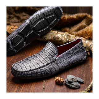Marco Di Milano Remo Men's Shoes Gray Exotic Crocodile Moccasin Driver Loafers (MDM1188)