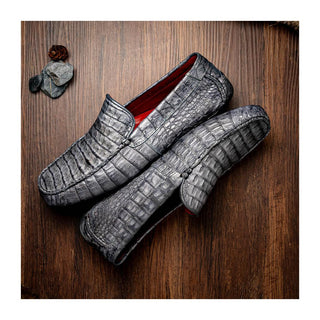 Marco Di Milano Remo Men's Shoes Gray Exotic Crocodile Moccasin Driver Loafers (MDM1188)