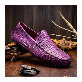 Marco Di Milano Remo Men's Shoes Purple Exotic Crocodile Moccasin Driver Loafers (MDM1188)