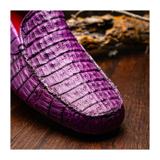 Marco Di Milano Remo Men's Shoes Purple Exotic Crocodile Moccasin Driver Loafers (MDM1188)
