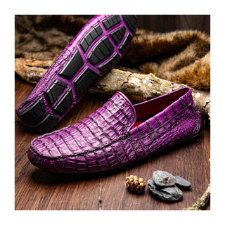 Marco Di Milano Remo Men's Shoes Purple Exotic Crocodile Moccasin Driver Loafers (MDM1188)