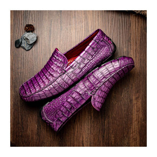 Marco Di Milano Remo Men's Shoes Purple Exotic Crocodile Moccasin Driver Loafers (MDM1188)