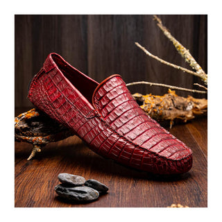 Marco Di Milano Remo Men's Shoes Wine Exotic Crocodile Moccasin Driver Loafers (MDM1188)