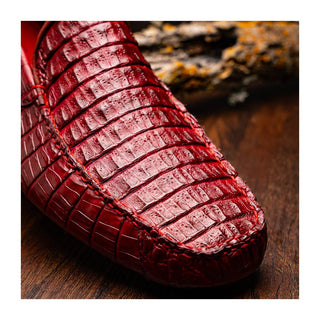 Marco Di Milano Remo Men's Shoes Wine Exotic Crocodile Moccasin Driver Loafers (MDM1188)