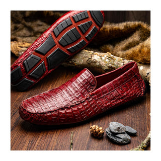 Marco Di Milano Remo Men's Shoes Wine Exotic Crocodile Moccasin Driver Loafers (MDM1188)