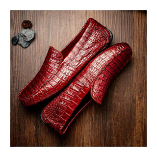 Marco Di Milano Remo Men's Shoes Wine Exotic Crocodile Moccasin Driver Loafers (MDM1188)