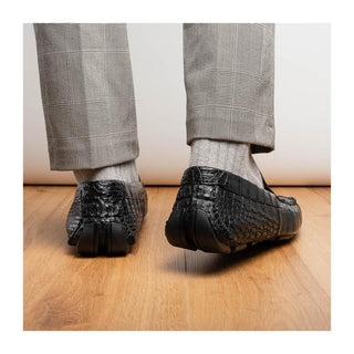 Marco Di Milano Remo Men's Shoes Black Exotic Crocodile Moccasin Driver Loafers (MDM1188)