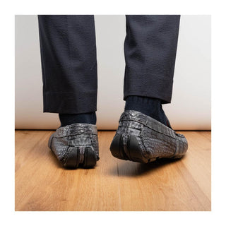 Marco Di Milano Remo Men's Shoes Gray Exotic Crocodile Moccasin Driver Loafers (MDM1188)