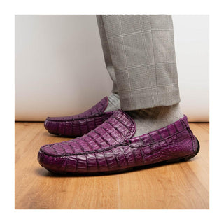 Marco Di Milano Remo Men's Shoes Purple Exotic Crocodile Moccasin Driver Loafers (MDM1188)
