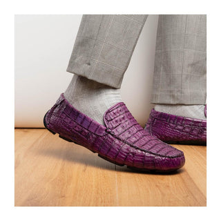 Marco Di Milano Remo Men's Shoes Purple Exotic Crocodile Moccasin Driver Loafers (MDM1188)