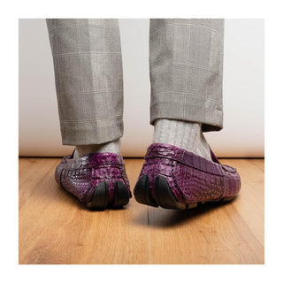 Marco Di Milano Remo Men's Shoes Purple Exotic Crocodile Moccasin Driver Loafers (MDM1188)