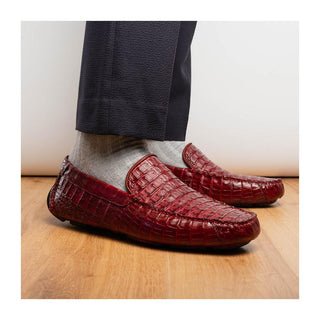 Marco Di Milano Remo Men's Shoes Wine Exotic Crocodile Moccasin Driver Loafers (MDM1188)